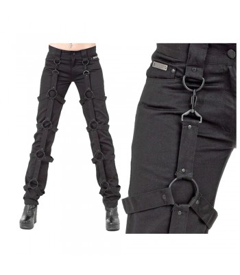 Unisex Long Pant Circles Black Bondage Pants Buckles Detachable Trousers